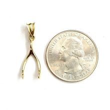 Load image into Gallery viewer, New 10k yellow Gold solid wishbone pendant lucky good luck fine gift jewelry 1g
