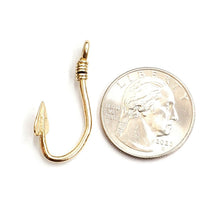 Load image into Gallery viewer, 14k Yellow Gold 3D fish hook Pendant slide charm fishing gift fine jewelry 2g
