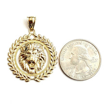 Load image into Gallery viewer, 14k yellow Gold round lion Leo head face Pendant charm gift fine jewelry 4.3g
