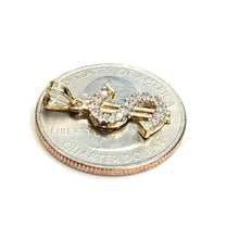Load image into Gallery viewer, 14k yellow gold tiny dollar sign lucky pendant charm cubic zirconia fine gift 1g
