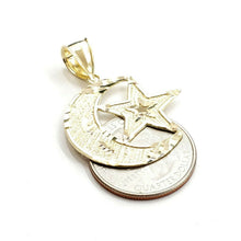 Load image into Gallery viewer, 10k yellow gold moon and star pendant charm diamond cut astronomy jewelry 2.7g
