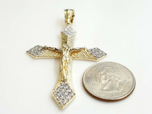 Load image into Gallery viewer, 10k yellow gold cross Jesus pendant with cubic zirconia fine gift jewelry 6.7g
