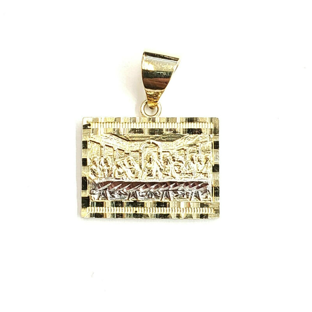 14k two tone gold last supper pendant charm diamond cut fine gift jewelry 2.5g