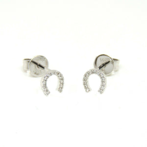 14k white Gold 0.06Ct Diamond horseshoe stud Earrings gift Push Back Fastening