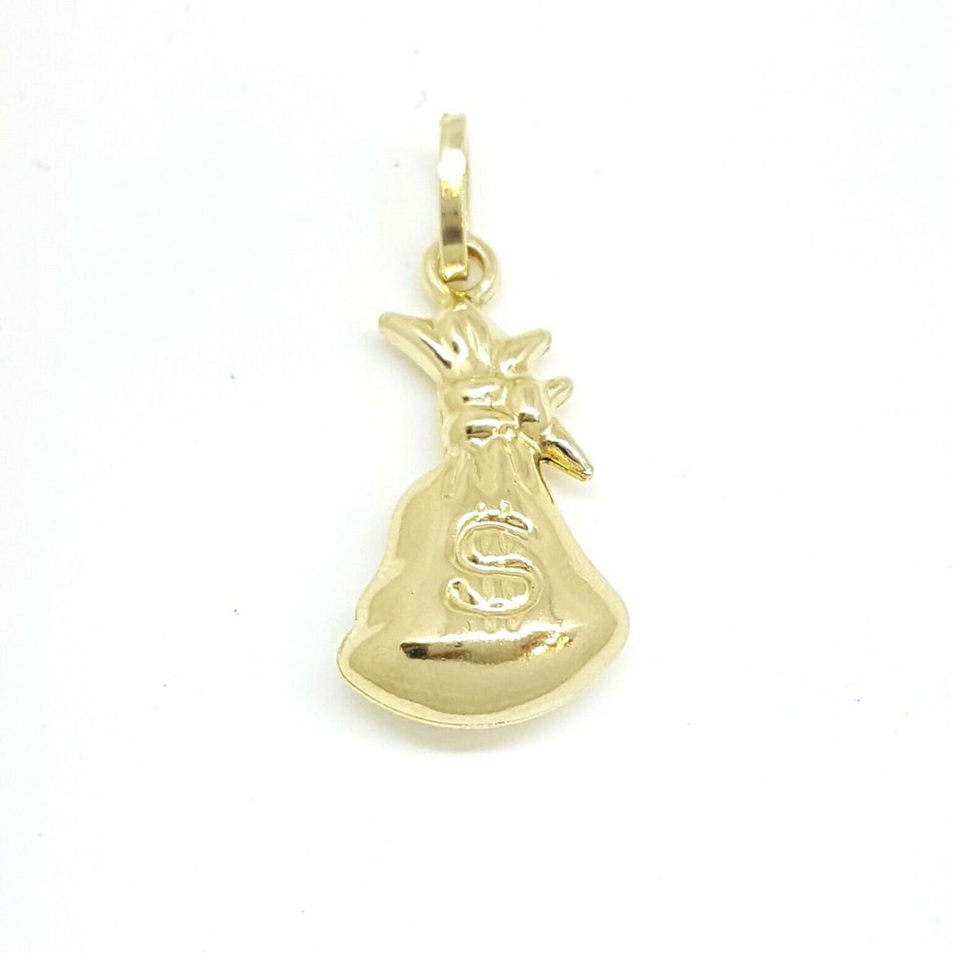 14k yellow gold 3D hollow dollar sign money bag lucky pendant charm gift 1.4g
