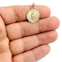 Load image into Gallery viewer, New 14k tri color gold round virgin Mary Guadalupe pendant charm gift 0.66" 1.7g
