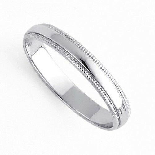 Men's Women's Solid 14K White Gold Milgrain Wedding Ring Band jewelry 3MM Size 7