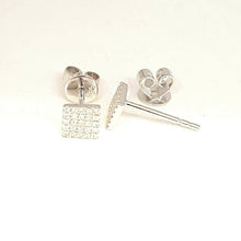 Load image into Gallery viewer, New 14k White Gold 0.11Ct Round Diamond square stud Earrings Push Back Fastening
