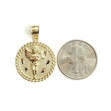 Load image into Gallery viewer, 10k yellow gold round angel pendant charm diamond cut gift jewelry 0.97" 4.1g

