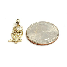 Load image into Gallery viewer, 14k yellow gold owl full body pendant charm gift fine jewelry diamond cut 1.3g
