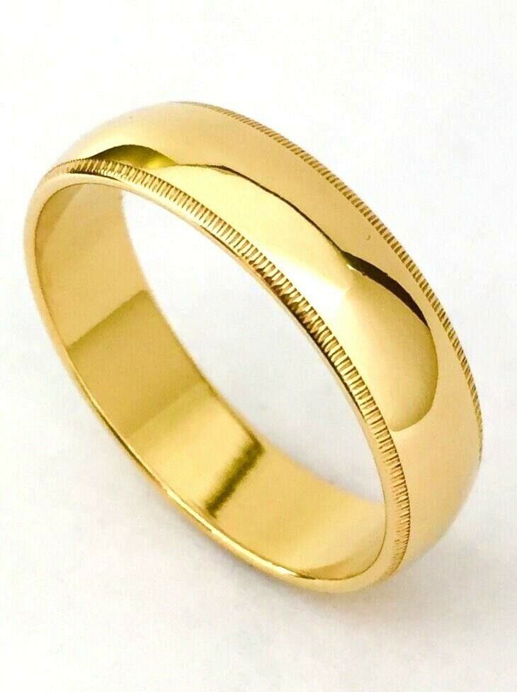 Men's Womens Solid 14K Yellow Gold Milgrain Wedding Ring Band jewelry 6MM Size 5