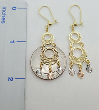 Load image into Gallery viewer, 14k tri color Gold filigree gypsy chandelier hanging earrings 2 inches 3.6 grams
