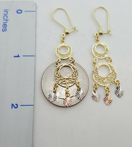 14k tri color Gold filigree gypsy chandelier hanging earrings 2 inches 3.6 grams