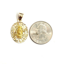 Load image into Gallery viewer, 14k yellow gold oval virgin Mary Guadalupe religious pendant diamond cut 2.2g

