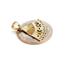 Load image into Gallery viewer, New 14k Yellow Gold Hand Held Fan hand fan Pendant charm gift fine jewelry 1.2g
