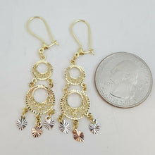 Load image into Gallery viewer, 14k tri color Gold filigree gypsy chandelier hanging earrings 2 inches 3.6 grams
