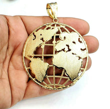Load image into Gallery viewer, 10k yellow gold round globe planet earth world map pendant jewelry 2.56" 19.9g
