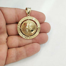 Load image into Gallery viewer, 10k yellow gold round globe planet earth world map pendant 2 sides 3D gift 7.6g
