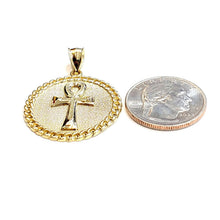 Load image into Gallery viewer, 10k yellow gold round Egyptian ankh cross pendant 1.18" religious jewelry 5.2g

