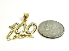 Load image into Gallery viewer, New 10K Solid Yellow Gold Diamond Cut One Hundred 100 Charm Pendant jewelry 2.9g

