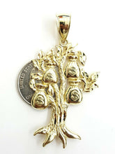 Load image into Gallery viewer, 10k yellow gold dollar sign money bag tree lucky pendant charm fine jewelry 6.7g
