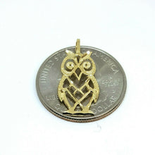 Load image into Gallery viewer, New 14k yellow gold owl full body pendant charm gift fine jewelry unisex 0.8g
