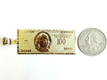 Load image into Gallery viewer, 14k yellow gold 100 dollar bill money lucky pendant charm fine jewelry 9.8g

