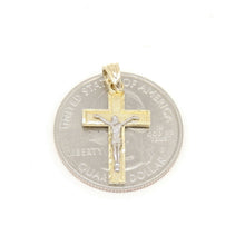 Load image into Gallery viewer, New 14k two tone gold cross Jesus pendant charm fine gift religious jewelry 1.1g
