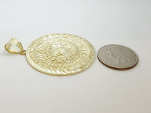 Load image into Gallery viewer, 10k yellow Gold Aztec Mayan sun calendar azteca pendant gift jewelry 1.67" 11.2g

