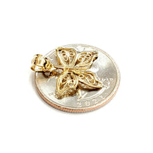 Load image into Gallery viewer, New 14k yellow Gold butterfly Pendant charm filigree gift fine jewelry 1.1g
