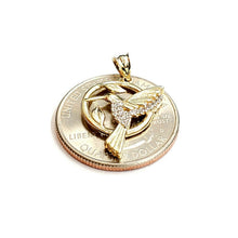 Load image into Gallery viewer, 14k yellow Gold solid hummingbird Pendant cubic zirconia fine jewelry 1.5g
