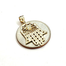 Load image into Gallery viewer, 14k yellow gold khamsa Hay hamsa hand lucky Jewish filigree pendant jewelry 1.7g
