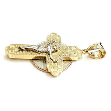 Load image into Gallery viewer, 10k two tone gold cross Jesus pendant with cubic zirconia fine gift jewelry 7.3g
