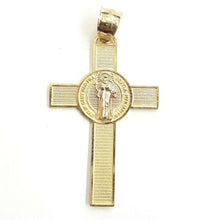 Load image into Gallery viewer, 14k gold two tone saint benedict san benito cross pendant religious jewelry 2.4g
