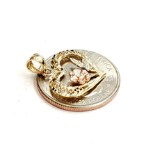 Load image into Gallery viewer, 14k 3 color solid Gold heart rose flower Pendant charm fine love jewelry 1.4g
