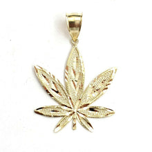 Load image into Gallery viewer, New 10k yellow gold marijuana leaf weed pendant diamond cut medical jewelry 3.7g
