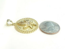 Load image into Gallery viewer, 10k yellow gold round marijuana leaf pendant charm cubic Zirconia 1.18" 6.6g
