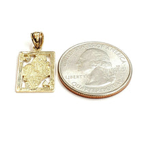 Load image into Gallery viewer, 14k yellow Gold queen of hearts Pendant playing card gambling fine jewelry 1.4g
