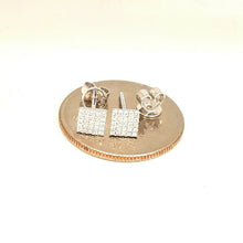 Load image into Gallery viewer, New 14k White Gold 0.11Ct Round Diamond square stud Earrings Push Back Fastening

