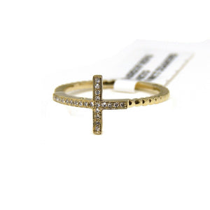 14k yellow Gold 0.08ct diamond women cross ring jewelry gift for her 10mm Size 7