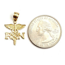Load image into Gallery viewer, 14k yellow Gold RN caduceus medical sign nurse Pendant charm fine jewelry 1.5g
