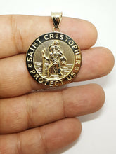 Load image into Gallery viewer, 10k yellow gold round saint Cristopher pendant fine religious jewelry 1.16" 4.9g
