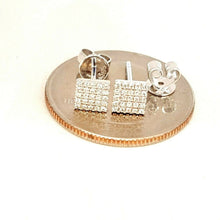 Load image into Gallery viewer, New 14k White Gold 0.11Ct Round Diamond square stud Earrings Push Back Fastening
