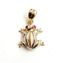 Load image into Gallery viewer, 14k tri color gold frog pendant charm red cubic zirconia gift fine jewelry 2.3g
