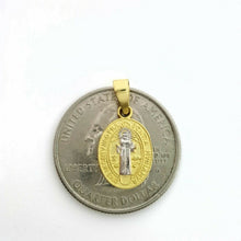 Load image into Gallery viewer, 14k gold two tone oval saint benedict san Benito pendant religious jewelry 1g
