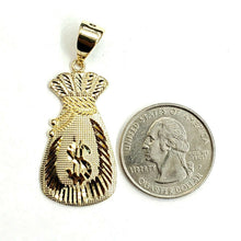 Load image into Gallery viewer, 14k yellow gold dollar sign money bag lucky pendant charm gift fine jewelry 4.4g
