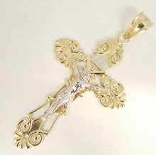 Load image into Gallery viewer, 10k two-tone gold cross with jesus pendant fine religious jewelry unisex 13.1g
