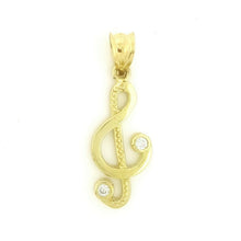 Load image into Gallery viewer, 10k solid yellow Gold music sign Pendant cubic zirconia fine jewelry 1.5g

