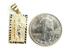 Load image into Gallery viewer, 14k yellow gold rectangular saint Jude juda pendant charm religious gift 2.2g
