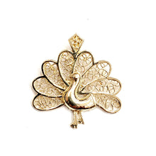 Load image into Gallery viewer, 14k yellow gold peacock pavo real bird filigree pendant charm fine jewelry 3.8g
